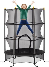 HOMCOM Gyerek Trambulin Ø163x190 cm +3 Év, Biztonsági Hálóval és Acélvázzal, 50 kg Teherbírás, Benti és Kinti Használatra, Fekete | Aosom
