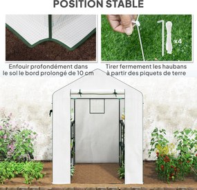 Outsunny Kerti Üvegház 3 Polcos, Kültéri Üvegház 135gsm UV-álló Erősített Borítással, Acél Vázszerkezettel, Felhúzható Cipzáras Ajtókkal és Hálós Abla