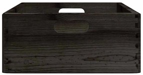 Fa doboz fogantyúkkal fekete 40x30x13 cm tömör fa fenyő