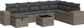 vidaXL 9 részes szürke polyrattan kerti ülőgarnitúra párnákkal