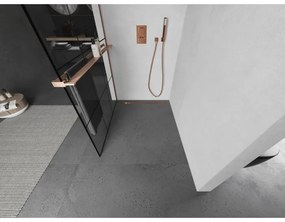 Mexen Kioto+, Walk-In zuhanyparaván polccal és akasztóval 110 x 200 cm, 8 mm átlátszó üveg fekete mintával, réz matt profil, 800-110-121-65-77