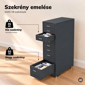 Kartotékszekrény görgőkkel, fém, 8 fiókos, dokumentumokhoz, antracit, 300x1100x600 mm: SARA V8