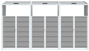 szürke acél kerekes szemetes tároló 3 szemeteskukához 216 x 81 x 115 cm