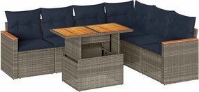 vidaXL 7 részes szürke polyrattan kerti ülőgarnitúra párnákkal