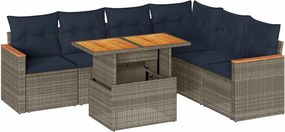 vidaXL 7 részes szürke polyrattan kerti ülőgarnitúra párnákkal