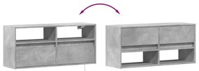 betonszürke falra szerelhető TV-szekrény LED-del 100x31x45 cm