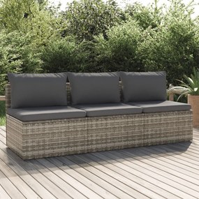 3 személyes szürke polyrattan kerti kanapé párnával