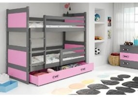 Gyerek emeletes ágy kihúzható ággyal RICO 190x80 cm Rózsaszín Szürke