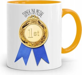 Sárga Bögre Ajándék Fiúnak Fiú Érem Nyomtatott Fényképpel