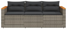 3 személyes szürke polyrattan kerti kanapé párnával
