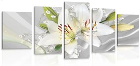 5-részes kép fehér liliom érdekes háttéren