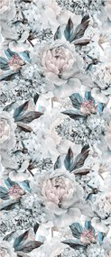Flizelin fotótapéta Bazsarózsa és hortenzia Akvarell Rózsa-türkiz 91x211 +ragasztó