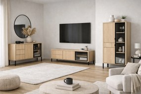 Harmona magas vitrin 92 cm fiókkal és világítással - lindberg tölgy