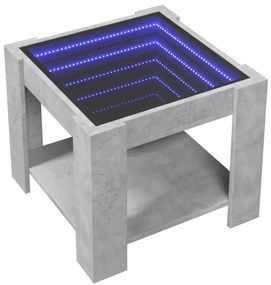 Betonszürke szerelt fa dohányzóasztal LED-del 53 x 53 x 45 cm