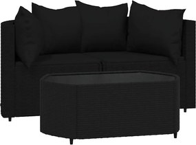 vidaXL 3 részes fekete polyrattan kerti ülőgarnitúra párnákkal
