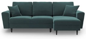 Petróleum színű bársony kinyitható tárolóhelyes sarokkanapé Kyoto – Cosmopolitan Design