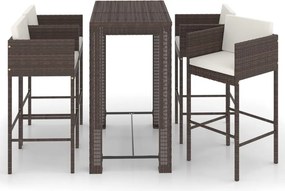 vidaXL 5 részes barna polyrattan kerti bárszett párnákkal