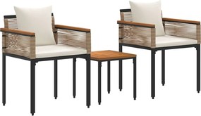 vidaXL Kültéri Bútor Szett párnával 3 pcs Beige és Krémszínű PE Rattan