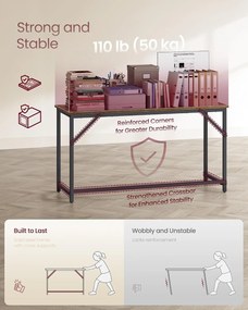 Íróasztal fém kerettel, kis irodai asztal, 140 cm, rusztikus barna