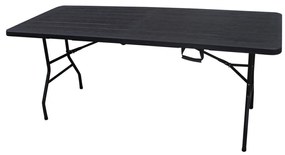 Összecsukahtó kempingasztal fekete színben 180x74 cm., fogantyúval a könnyű hordozhatóság érdekében