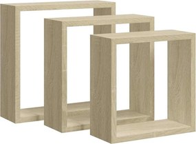 vidaXL 3 db sonoma tölgy fali kockapolc