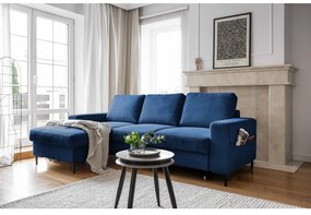 Sötétkék kordbársony kinyitható sarokkanapé (bal oldali) Lofty Lilly – Miuform