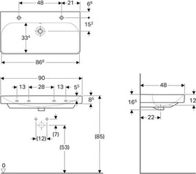 Geberit 500.252.01.1 - Smyle Square függesztett dupla mosdó 90x48 cm, kerámia/fehér