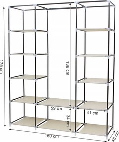 Öltözőszekrény Songmics RYG12M 150 x 175 x 45 cm bézs árnyalatok