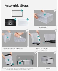 Cipősdobozok, 18 darabos szett, műanyag cipőrendezők 46-os méretig, átlátszó/fekete