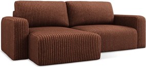 Terrakotta színű kordbársony kinyitható-tárolóhelyes sarokkanapé (bal oldali-heverő résszel) Kona – Makamii