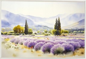 Poszter Keret Alumínium Tájkép Franciaország Provence Hegyek Mező Virágok 60x40