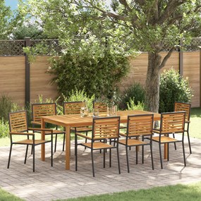 9 darabos Kerti Étkező Szett Fekete Polyrattan Akácia