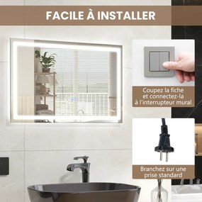 Fürdőszobai tükör páramentesítő tükörfűtéssel LED tükör 60 x 40 cm