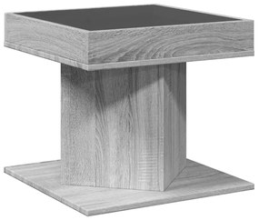 szürke sonoma szerelt fa dohányzóasztal LED-del 50 x 50 x 45 cm