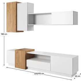 Nappali fal, fehér/tölgy craft arany, TRIO