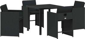 vidaXL Kert étkező szett párnával 5 pcs Fekete polirattan