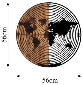 Fali dekoráció 56 cm átmérő, fa/fém térkép