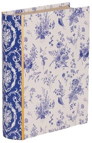 Könyv alakú karton tároló doboz vintage stílusban 17x14x5 cm kék virágos