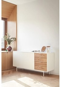 Fehér-natúr színű alacsony komód tölgyfa dekorral 159x80 cm Sierra – Teulat