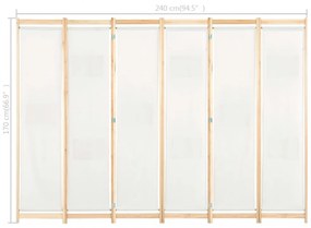 krémszínű 6-paneles szövetparaván 240 x 170 x 4 cm