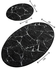 Marble 2 db-os fekete ovális fürdőszobai kilépő szett - Foutastic