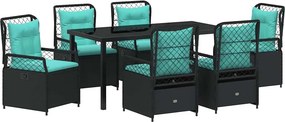 vidaXL Kert étkező szett 7 pcs Fekete polirattan