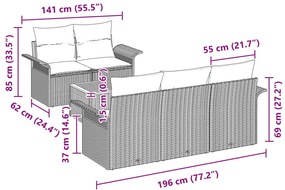 6 részes kerti kanapészett párnákkal Bézs Poly Rattan Akáccal