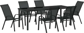 vidaXL Kert étkező szett 7 pcs Fekete Porfestett acél
