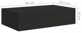 fekete falra szerelhető fiókos polc 40 x 23,5 x 10 cm