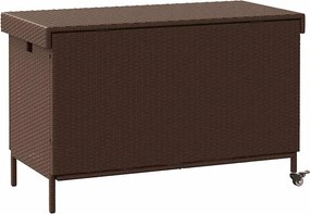 Barna Polyrattan Kerti Tárolóláda Kerekekkel 110X55X73 Cm