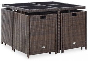9-részes barna kültéri polyrattan étkezőszett párnákkal