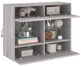 szürke sonoma színű fali TV-szekrény LED-ekkel 78,5x30x60,5 cm