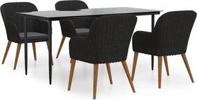 vidaXL 5 részes fekete kerti étkezőgarnitúra párnákkal
