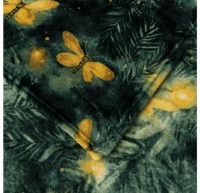 Mikroplüss pléd YELLOW BUTTERFLY, sötétzöld Méret: 160 x 200 cm